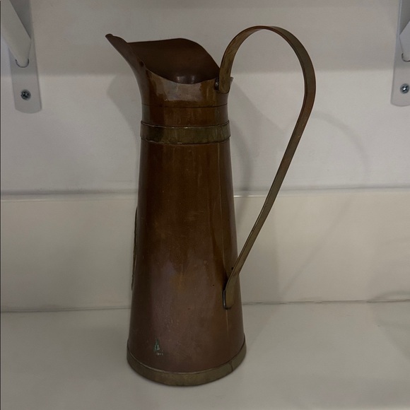 VINTAGE Hammered Copper & Brass Aztec Calendar Pitcher Vase - Picture 3 of 5